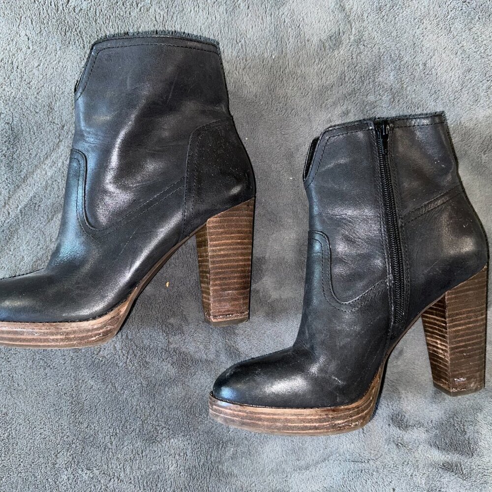 Black Heeled Booties Women's 8.5 Wood Heel Lucky Brand - Picture 5 of 11